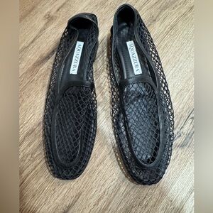 Aquazzura  Black Mesh Slip-On Loafers